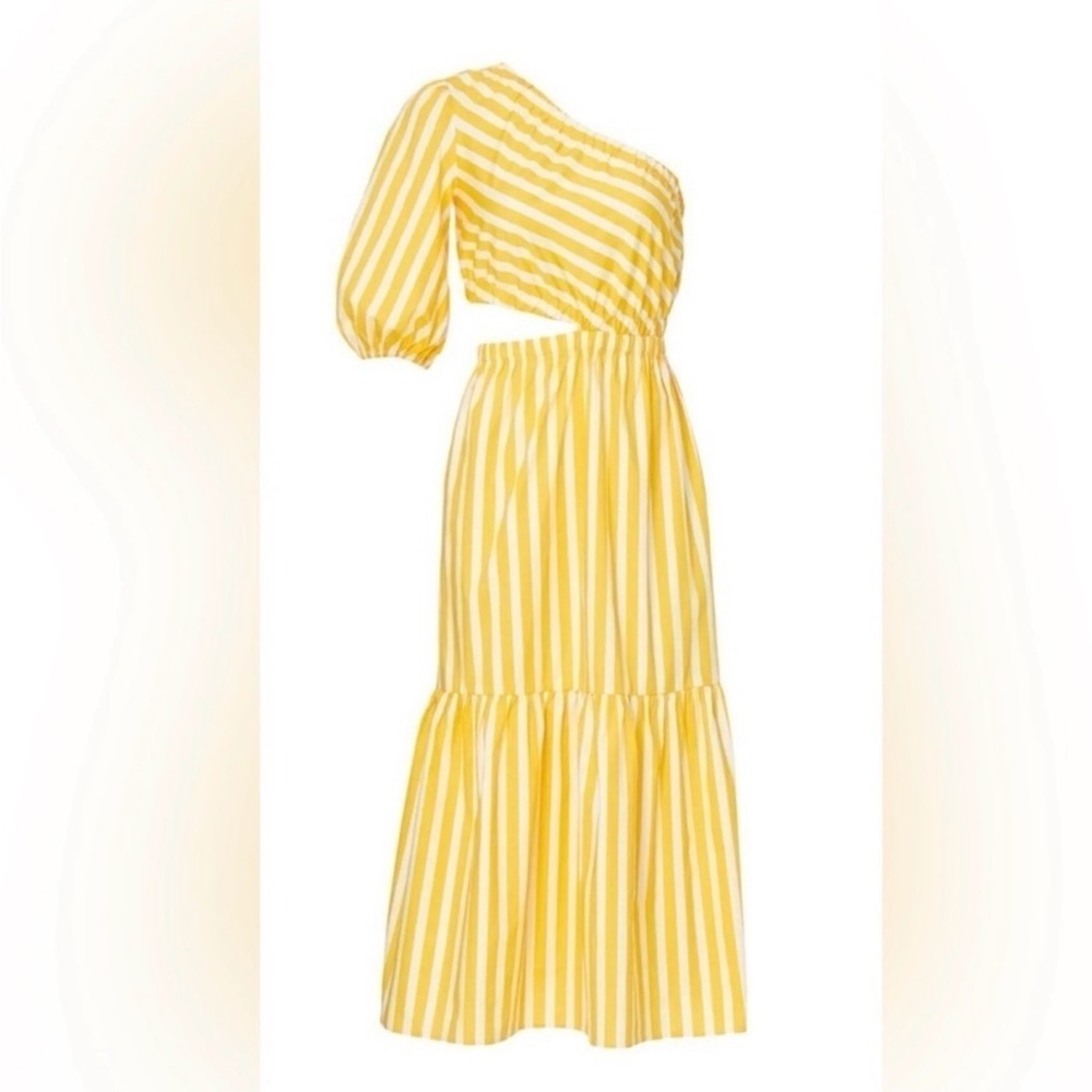 Rachel Roy Yellow Striped One-Shoulder Maxi Dress Cotton Size 14 - Picture 2 of 5